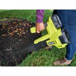 RYOBIONE+ 18V 350 CFM 100 MPH Cordless Battery Variable Speed Jet Fan Leaf Blower with 4.0 Ah Battery and Charger