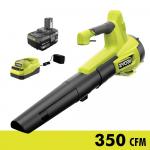 RYOBIONE+ 18V 350 CFM 100 MPH Cordless Battery Variable Speed Jet Fan Leaf Blower with 4.0 Ah Battery and Charger