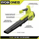 RYOBIONE+ 18V 350 CFM 100 MPH Cordless Battery Variable Speed Jet Fan Leaf Blower with 4.0 Ah Battery and Charger