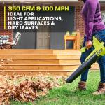 RYOBIONE+ 18V 350 CFM 100 MPH Cordless Battery Variable Speed Jet Fan Leaf Blower with 4.0 Ah Battery and Charger