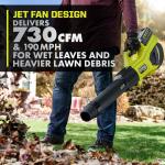 RYOBIRY404100 40-Volt HP Brushless Whisper Series (190 MPH & 730 CFM) Cordless Battery Jet Fan Leaf Blower with (2) 4.0 Ah Batteries & Charger