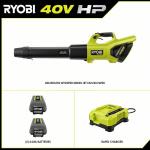 RYOBIRY404100 40-Volt HP Brushless Whisper Series (190 MPH & 730 CFM) Cordless Battery Jet Fan Leaf Blower with (2) 4.0 Ah Batteries & Charger