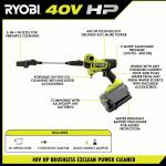 RYOBI 40V HP EZClean Brushless Cordless Cold Water Power Cleaner, 600 PSI, 0.7 GPM with 2.0 Ah Battery and Charger