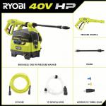 RYOBI 40V Cordless Cold Water Electric Pressure Washer, 1200 PSI, 1.0 GPM (Tool Only)