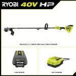 RYOBI40-Volt HP Brushless 16" Cordless Carbon Fiber Shaft Attachment Capable String Trimmer with Charger and 4.0 Ah Battery