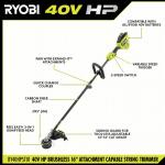 RYOBI40-Volt HP Brushless 16" Cordless Carbon Fiber Shaft Attachment Capable String Trimmer with Charger and 4.0 Ah Battery