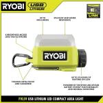 RYOBI USB Lithium Cordless Compact Area Light Kit with 2.0 Ah USB Battery and Charging Cable (FVL59K)