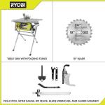 RYOBI 15 Amp 10 Inch Compact Portable Corded Jobsite Table Saw with Folding Stand