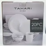 Tahari Home 20-Piece White Ceramic Stoneware Dinnerware Set for 4, Microwave-Safe