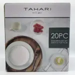 Tahari Home 20-Piece White Ceramic Stoneware Dinnerware Set for 4, Microwave-Safe