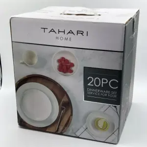 Tahari Home 20-Piece White Ceramic Stoneware Dinnerware Set for 4, Microwave-Safe