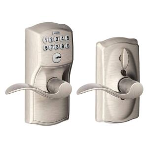 Schlage Camelot Satin Nickel Electronic Keypad Door Lock with Accent Handle and Flex Lock (892174)