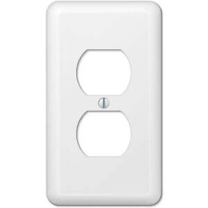 Hampton Bay Declan 1-Gang Smooth White Duplex Outlet Metal Wall Plate (1-Pack) - BPMSPW-D