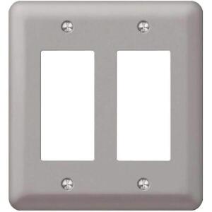 Hampton Bay Declan 2-Gang Pewter Rocker Smooth Steel Metal Wall Plate (BPMSPP-RR)