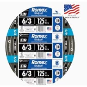 Southwire 125 ft. 6/3 Black Stranded Romex SIMpull CU NM-B W/G Wire - Black