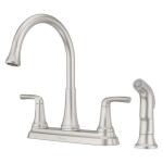 Pfister Ladera Standard Kitchen Faucet with Double Handles and Optional Side Sprayer in Spot Defense Stainless Steel, Deck Mount (F-036-4LRGS)