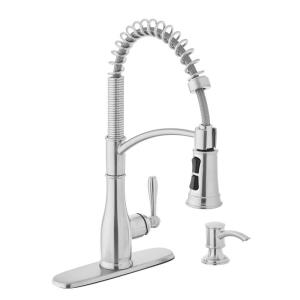 Glacier Bay Mandouri Single-Handle Pull-Down Sprayer Kitchen Faucet with Spring Neck and Soap Dispenser in Stainless Steel (HD67458-1308D2)