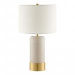 Hampton Bay 25 in.Brayward Tan Concrete With Gold Metal Trim Table Lamp With Off-White Linen Fabric Shade