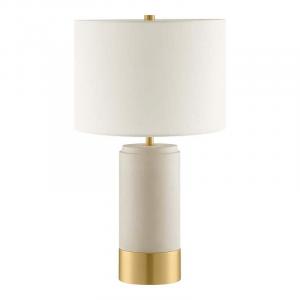 Hampton Bay 25 in.Brayward Tan Concrete With Gold Metal Trim Table Lamp With Off-White Linen Fabric Shade