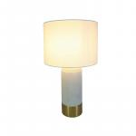 Hampton Bay 25 in.Brayward Tan Concrete With Gold Metal Trim Table Lamp With Off-White Linen Fabric Shade