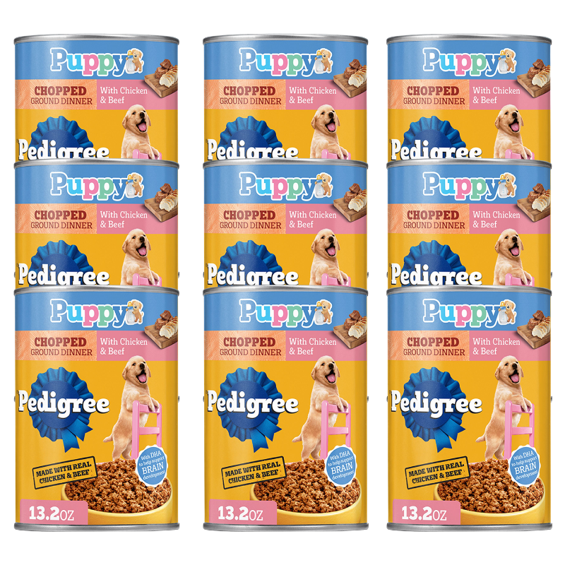 Pedigree® Chopped Ground Dinner Puppy Wet Dog Food - Heathy Brain Development, With Chicken & Beef