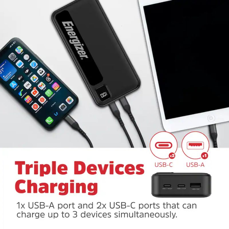 Energizer - MAX 20,000mAh 15W USB-C 3-Port Power Bank - Image 8