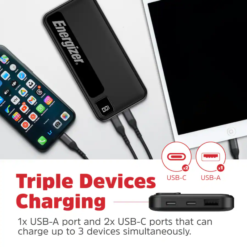 Energizer - MAX 10,000mAh 15W USB-C 3-Port Power Bank - Image 8