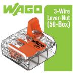 WAGO 221-413 Lever-Nuts 3-Conductor Splicing Connectors, 12-24AWG (50-Pack) (0221413K00-012)