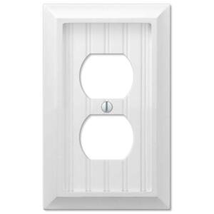 Hampton Bay Cottage 1-Gang White Single Outlet Duplex Wood BMC Compound Wall Plate (269DWHB)