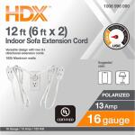HDX 12ft. 16/2 Light Duty Indoor Multi-Outlet Extension Cord with Twin Ends, White (HWHDT16212)