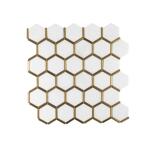 Jeffrey Court Karats White 10.625 in. x 11.125 in. Hexagon Polished Marble/Gold Metal Floor and Wall Mosaic Tile (0.820 sq. ft./Each) (97937)