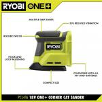RYOBI (Tool Only) ONE+ 18V Cordless Corner Cat Finish Sander (PCL416B)