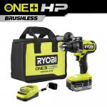 RYOBI ONE+ HP 18V Brushless Cordless 1/2 in. Hammer Drill Kit with (1) 4.0 Ah High Performance Battery, Charger, and Tool Bag