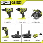 RYOBI ONE+ 18V Cordless 4-Tool Combo Kit with 1.5 Ah Battery, 4.0 Ah Battery, & Charger (PCL1400K2)