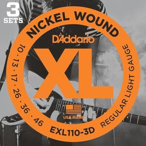 3 Pack D'Addario Guitar Strings - 10-46 Regular Light - XL Nickel Electric Guitar Strings - EXL110-3D