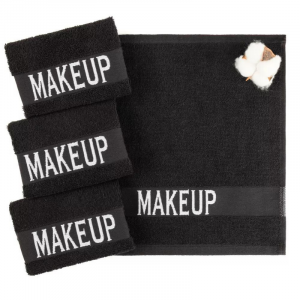 American Soft Linen Makeup Remover Face Cloth, 100% Cotton Makeup Towels, 4 Packed Face Towels, 12x12 inches, Black