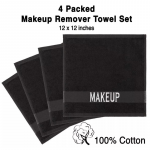 American Soft Linen Makeup Remover Face Cloth, 100% Cotton Makeup Towels, 4 Packed Face Towels, 12x12 inches, Black