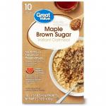 Great Value Maple & Brown Sugar Instant Oatmeal, 1.51 oz, 10 Packets