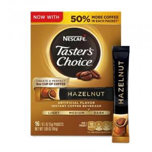 Nescafe Taster's Choice Hazelnut Flavored, Medium Dark Roast Instant Coffee Packets, 16 Count