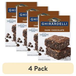 (4 pack) Ghirardelli Dark Chocolate Premium Brownie Mix, Includes Chocolate Chips, 20 oz Box